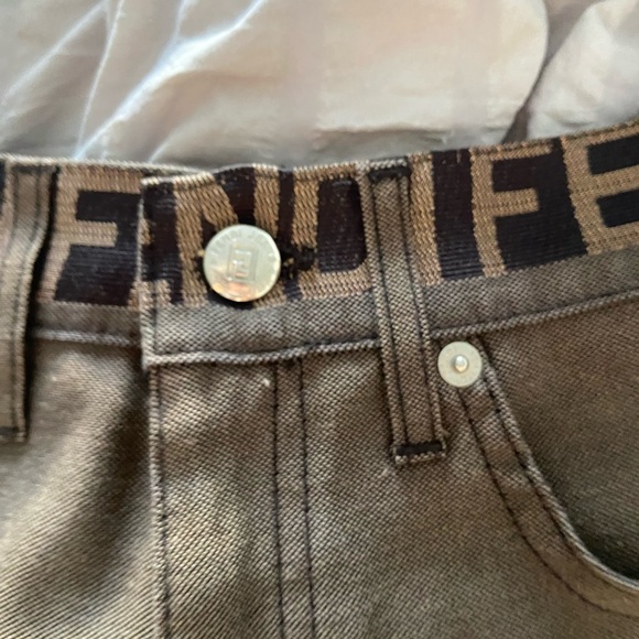 Fendi Brown Logo Waistband Denim Shorts - Picture 2 of 8